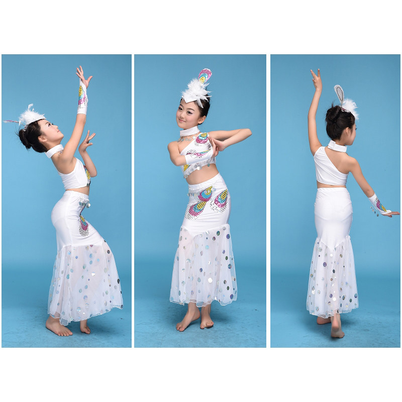 新款儿童傣族演出服装舞蹈服女孩幼儿女童傣族孔雀舞裙演出表演服