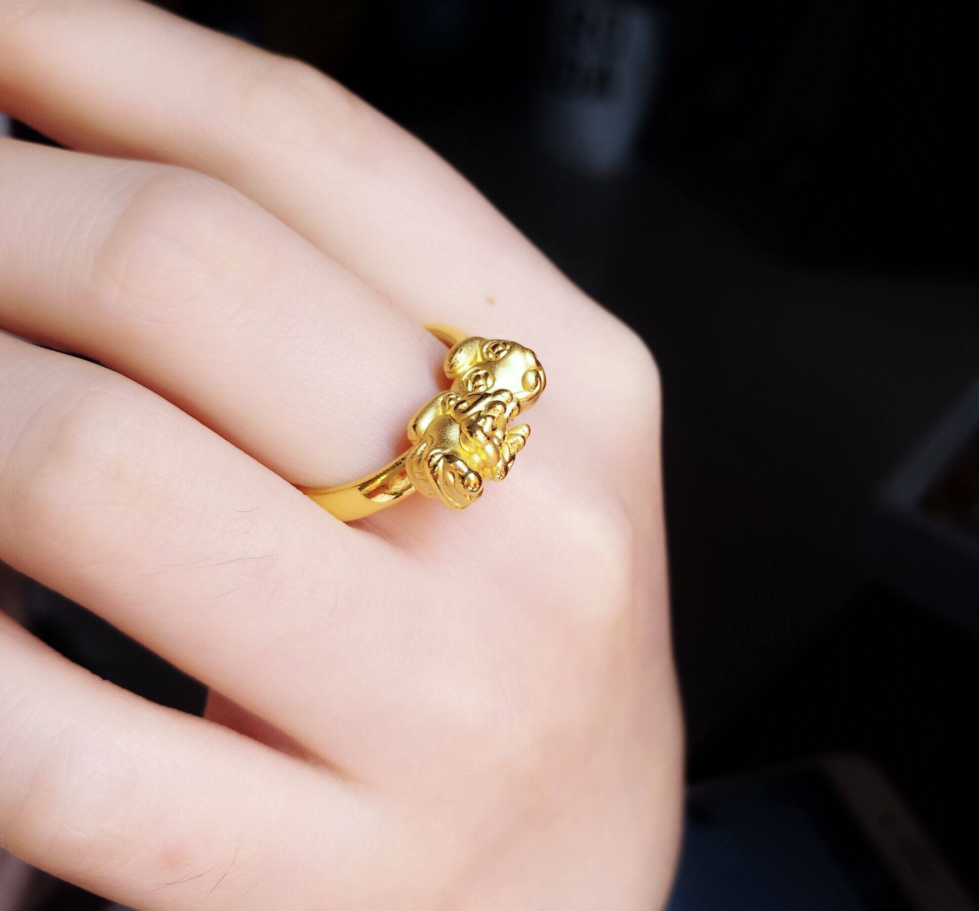 3d硬金戒指 貔貅_金佰亿3d硬金999足金黄金貔貅戒指招财女款生日礼物