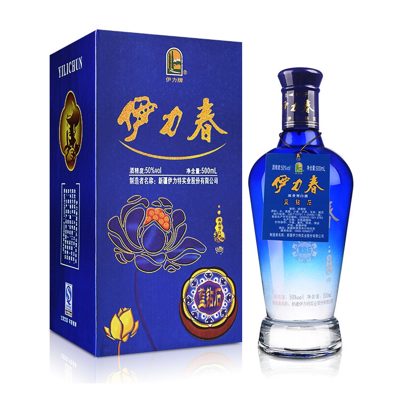 酒仙网50度伊力特伊力春蓝钻石500ml 新疆名酒浓香型白酒粮食酒