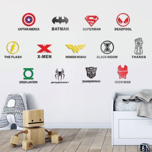 一折3d立体墙贴 儿童房_漫威贴纸英雄标志亚克力墙贴3d立体美国队长墙