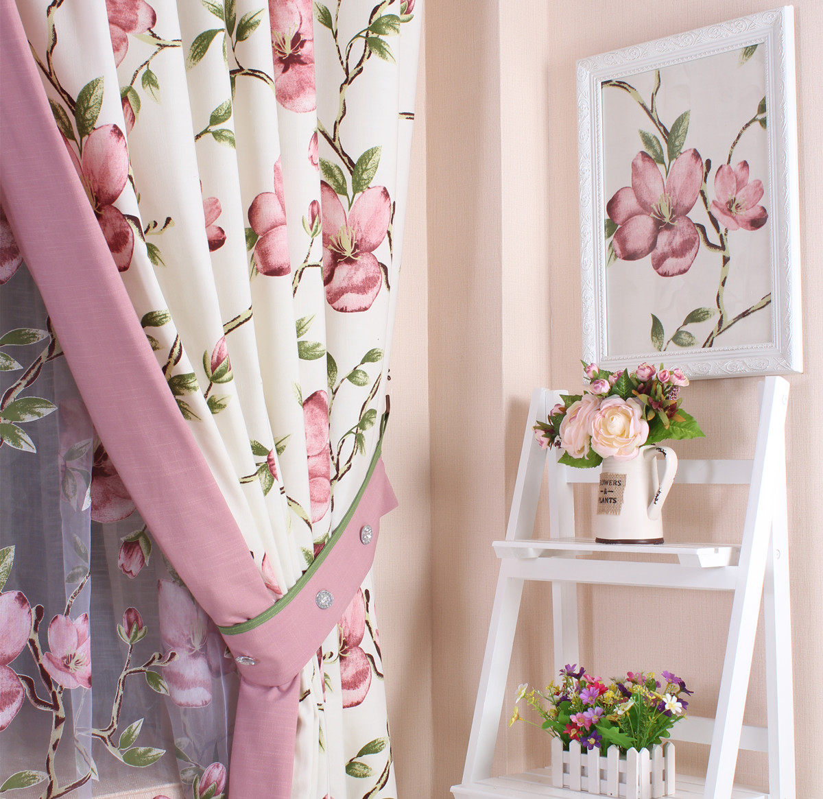 一折棉麻窗帘成品落地飘窗