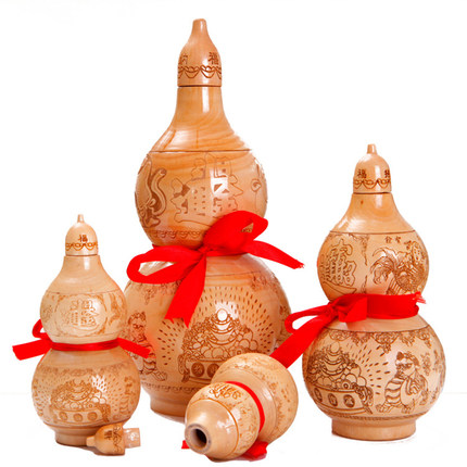 妙如意 精工浮雕八仙葫芦摆件铜葫芦八仙过海 有叶铜开盖葫芦_不打折