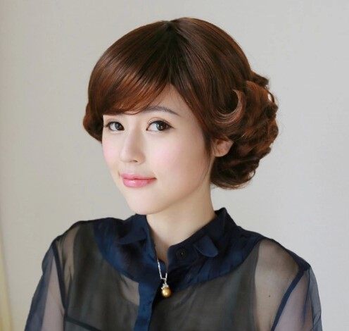 时尚假头发女士中年妈妈假发短卷发卷外翻上翘发型黑色棕色蛋卷头