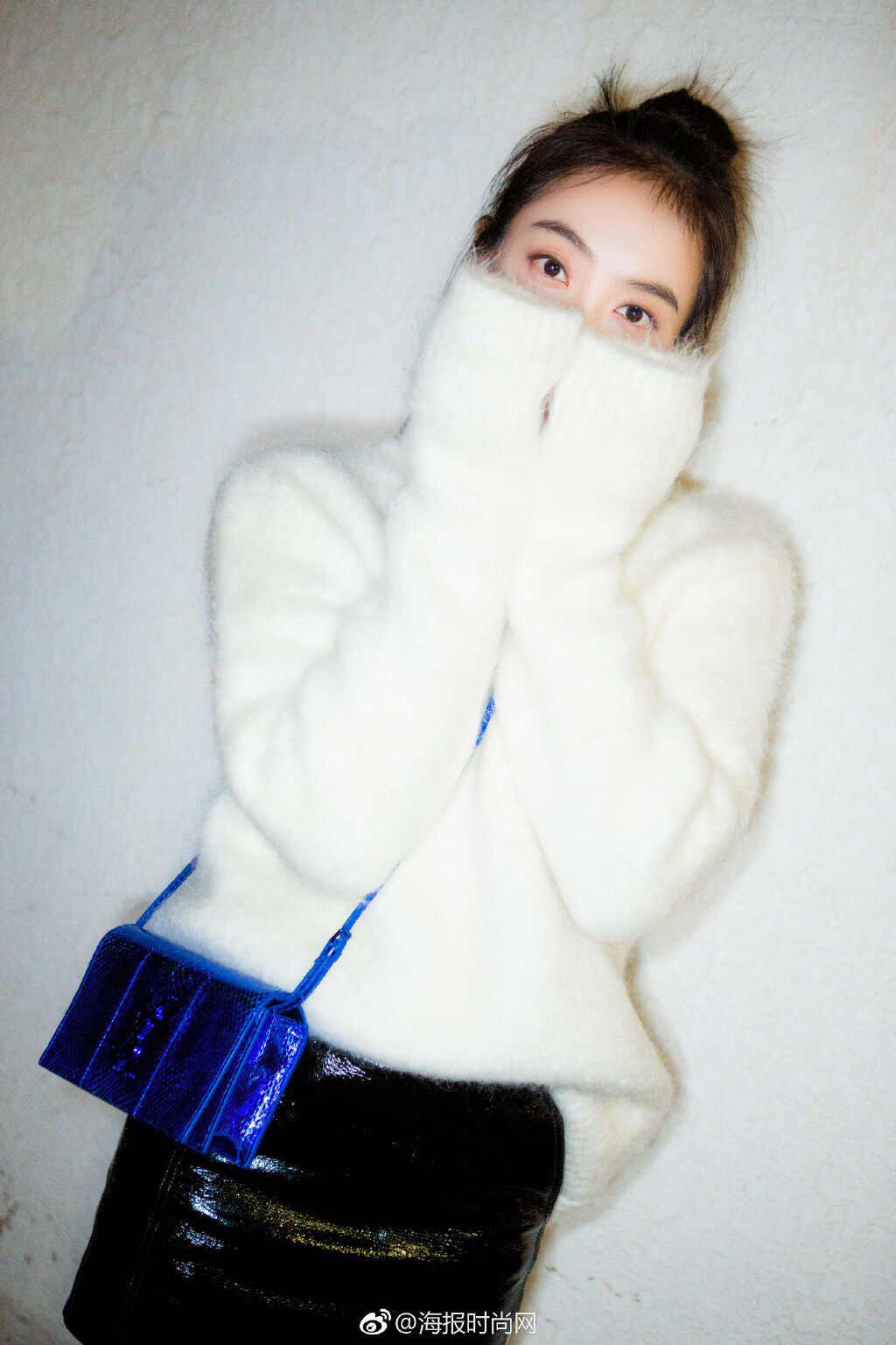 宋茜明星同款软妹小清新马海毛白色高领毛衣女