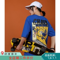 @绿光 街头潮流T恤女bf风宽松2019新款短袖女生百搭五分袖印花tee