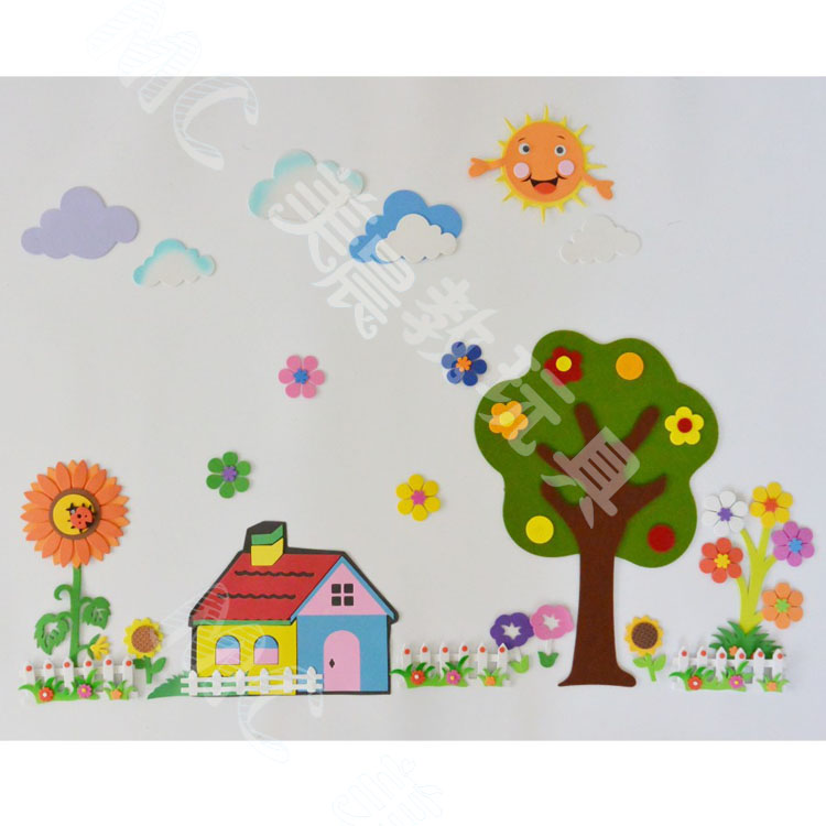 小学幼儿园教室墙面环境布置材料用品 小鸡小鸟房子春天组合墙贴