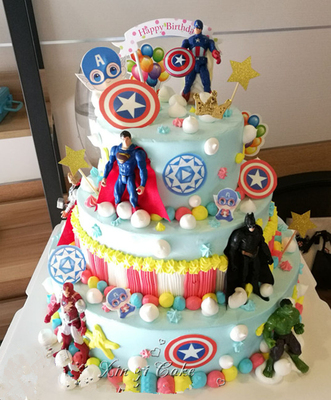 创意3层宝宝周岁满月百天美国队长雷神生日蛋糕礼物送货上门