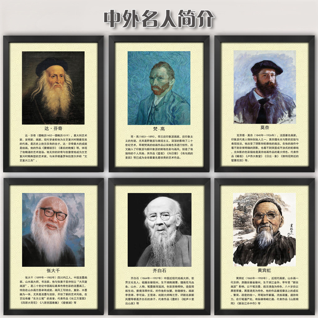 著名画家挂画中外名人简介走廊墙画书店少儿培训书法家介绍装饰画