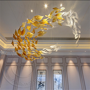 商场酒店大堂中庭天花板工程吊饰棚顶空中创意挂饰琉璃树叶装饰品