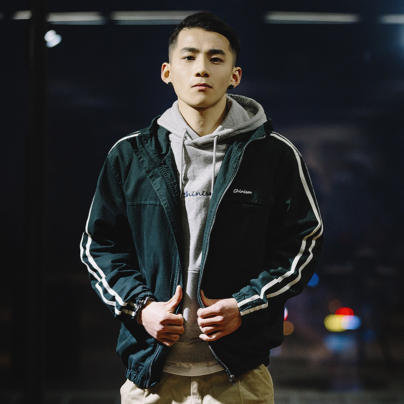 bdct 欧美潮男拼色条纹连帽冲锋夹克 秋季全棉纱卡宽松学院外套潮