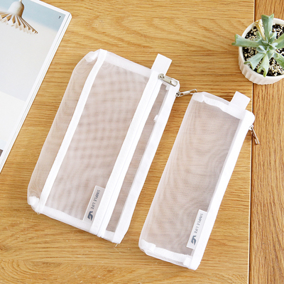 白色透明网纱笔袋 大容量文具考试便携用笔袋简约透明笔袋