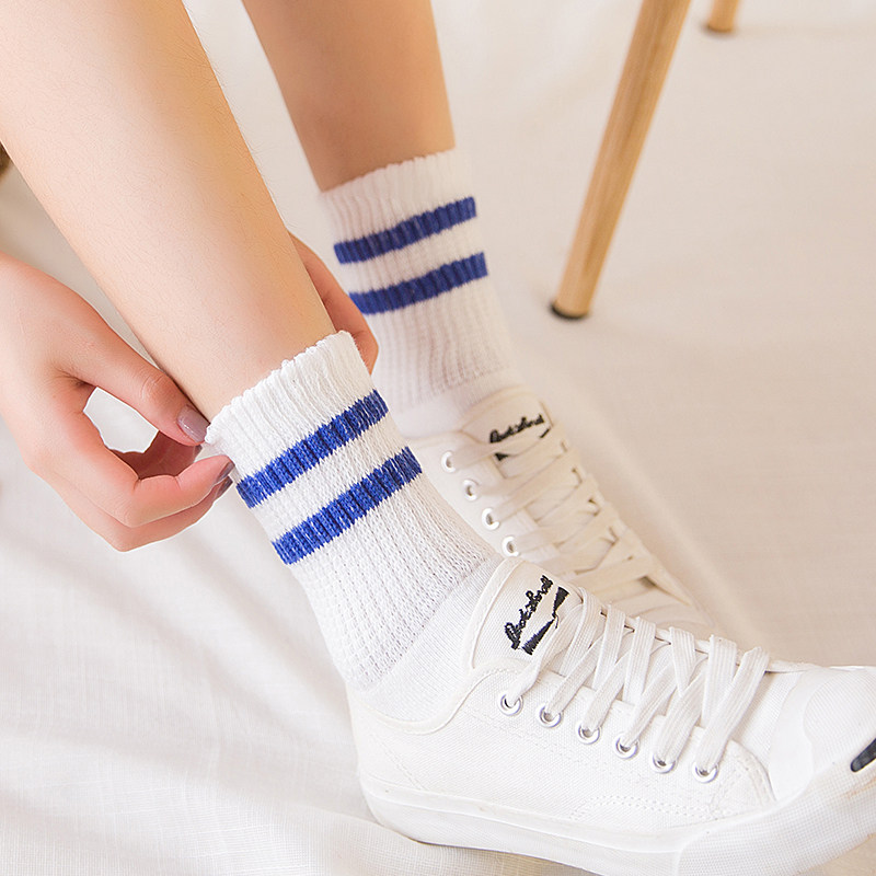 冬季袜子女纯棉韩版加厚保暖百搭学院风二杠日系软妹秋冬款中筒袜