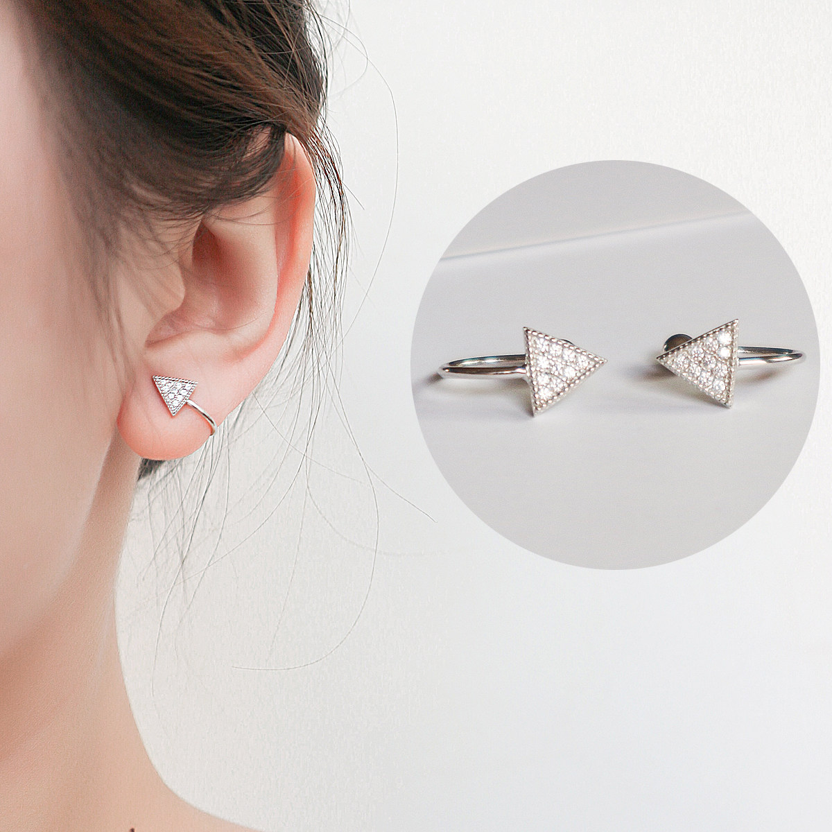 热销耳夹微镶_日韩国s925纯银微镶钻三角形耳夹无耳洞女清新简约学生