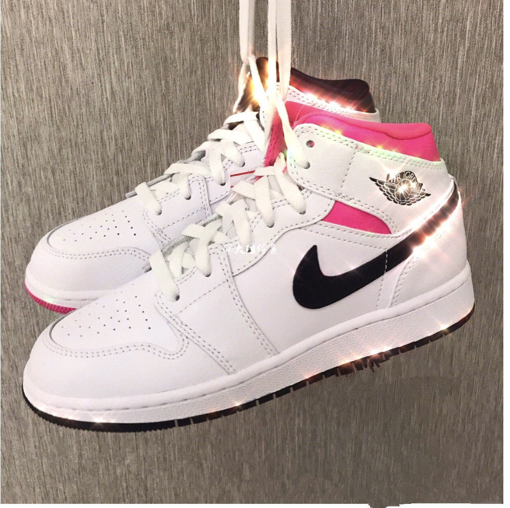 air jordan1 mid乔aj1鸳鸯钩黑白粉情人节女中帮篮球鞋555112-106