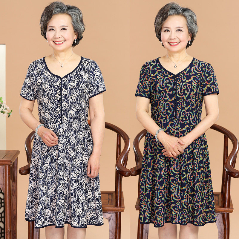 中老年连衣裙夏季_老人夏季连衣裙中老年人女装奶奶夏装裙子妈妈装
