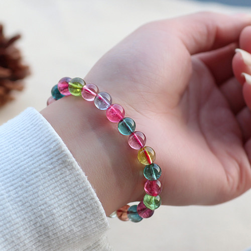 碧雅碧玺手链 一物一图正品无灌胶8mm红绿蓝彩糖果色手串16.8g