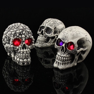 万圣节南瓜灯发光骷髅头鬼脑袋鬼头恐怖搞怪halloween装饰摆件