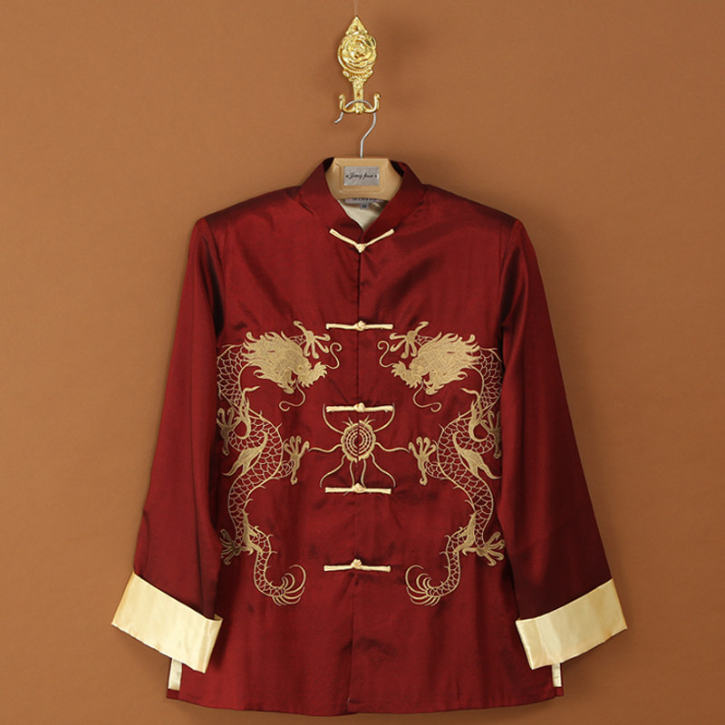 秋冬季唐装男青年中国风外套中老年长袖刺绣龙纹男装汉服龙袍中式
