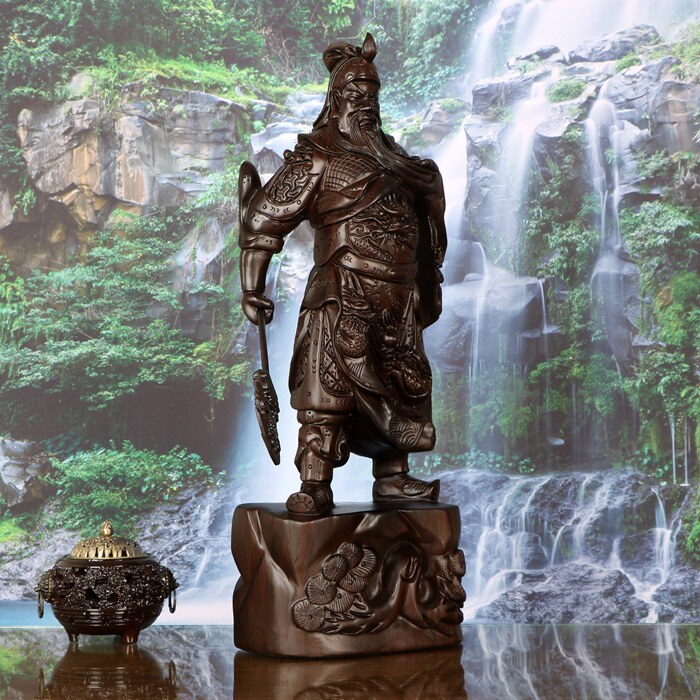 黑檀木雕横刀关公武财神商务居家摆件整木雕刻招财辟邪红木工艺品_7折