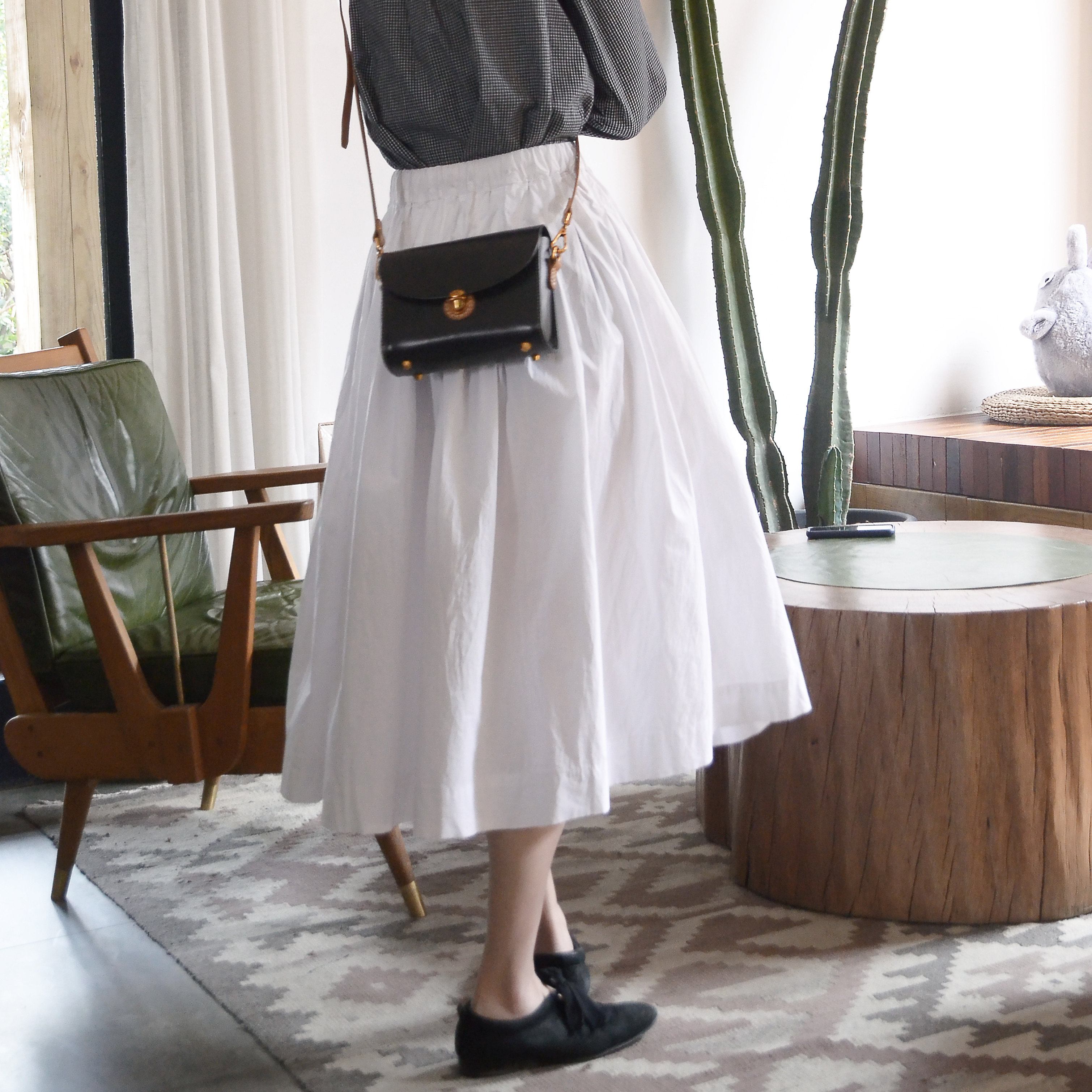 白描工作间/2018春夏新品 复活款 egg北欧风白色高腰抽绳半身裙