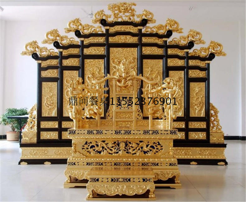 九龙至尊皇帝宝座龙椅带脚蹬落地屏风博物馆皇宫展示家具实拍