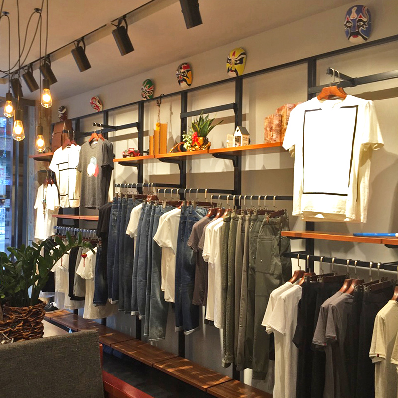 高档服装店铺挂牛仔裤子展示货架上墙落地式陈列衣服架子男装裤架
