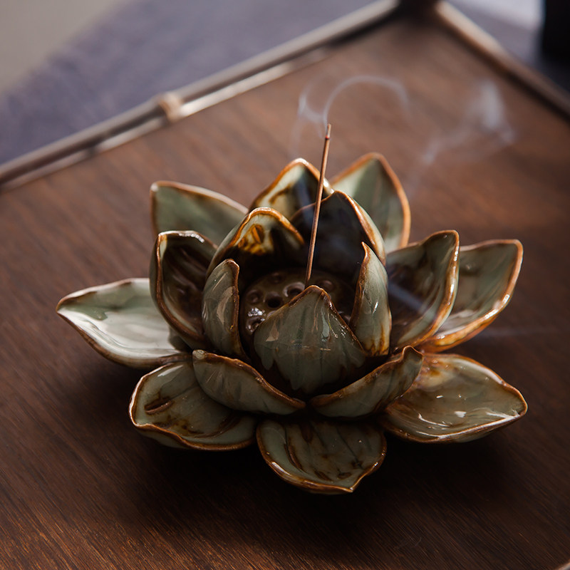 手工创意陶瓷香器茶道摆件线香插禅意简约香插檀香沉香莲花卧香插