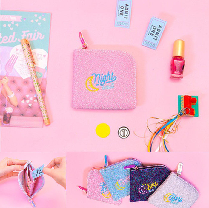 钱包 学生 少女_《小七》bentoy亮晶晶圆角零钱包少女ins风耳机收纳