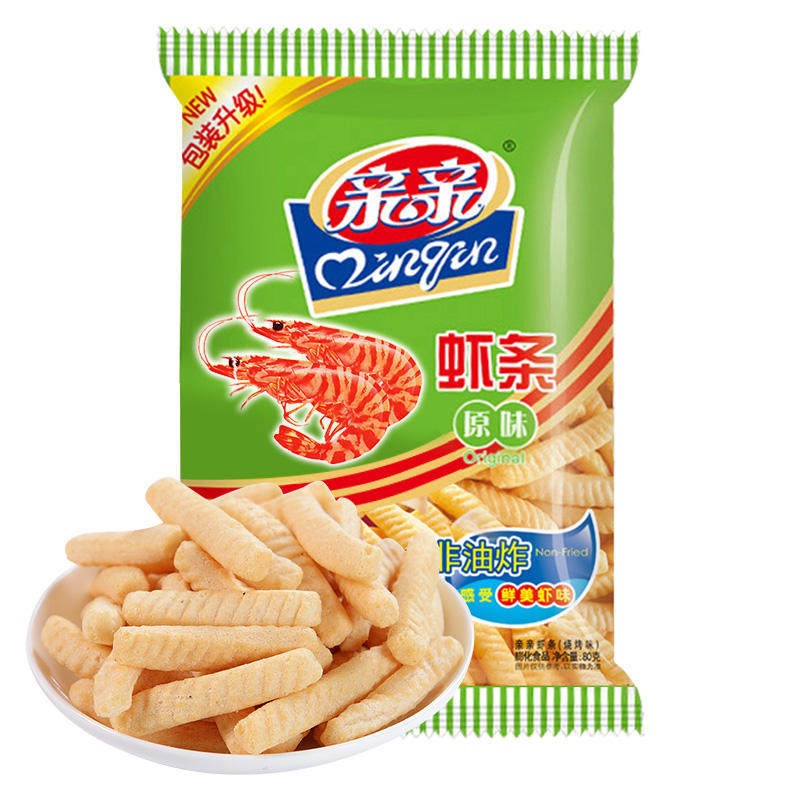 【天猫超市】亲亲鲜虾条原味80g休闲膨化非油炸零食薯片特产