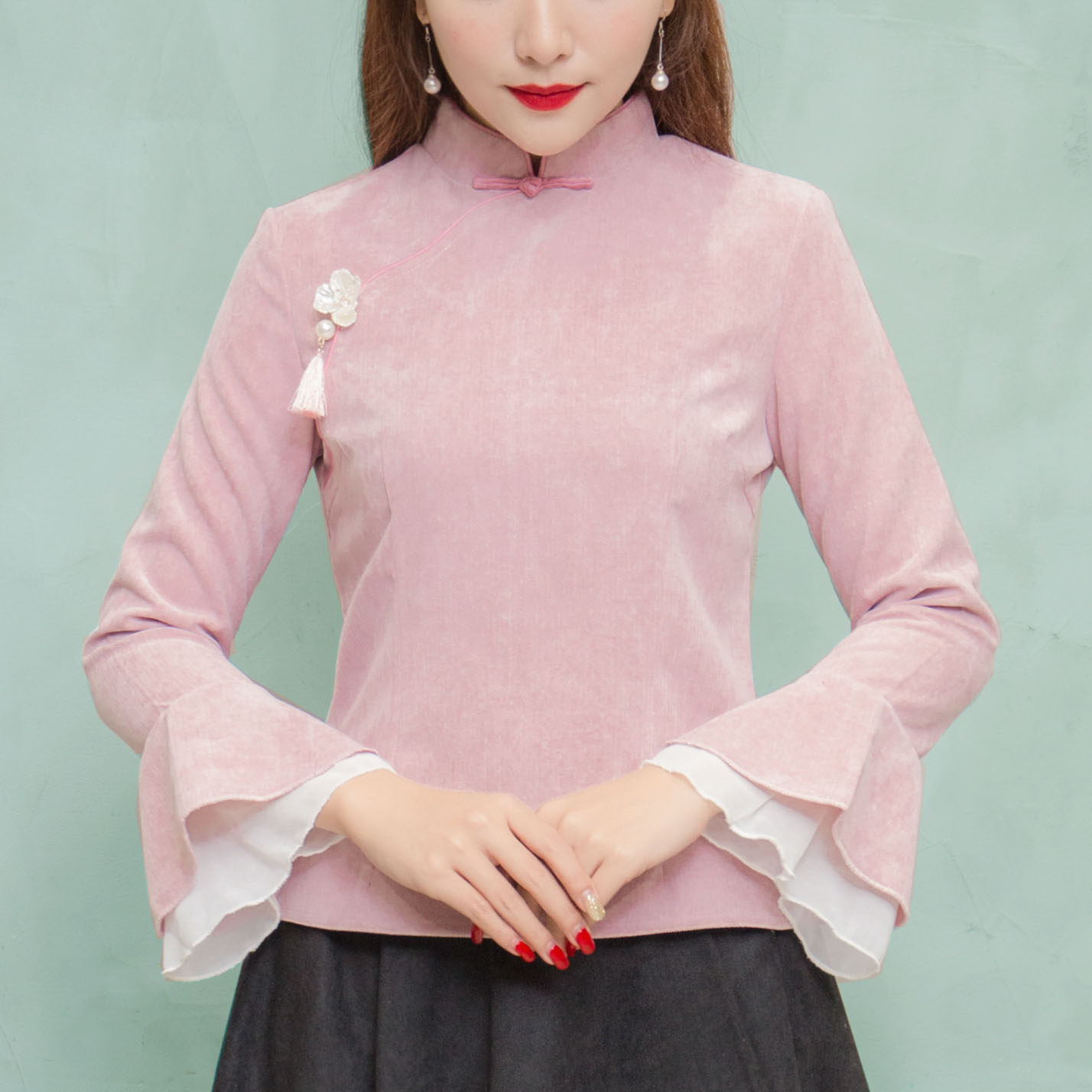 特价旗袍套装冬_旗袍上衣女装长袖秋冬改良时尚短款复古中国风唐装