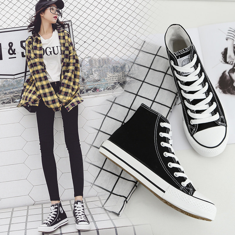 鞋子女运动鞋韩版学生 ulzzang_回力女鞋街拍高帮帆布鞋女春鞋子韩版