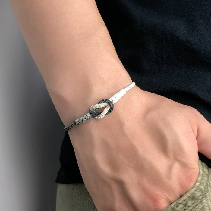土耳其999纯银手链男女手绳转运情侣款银编织复古个性饰品生日礼