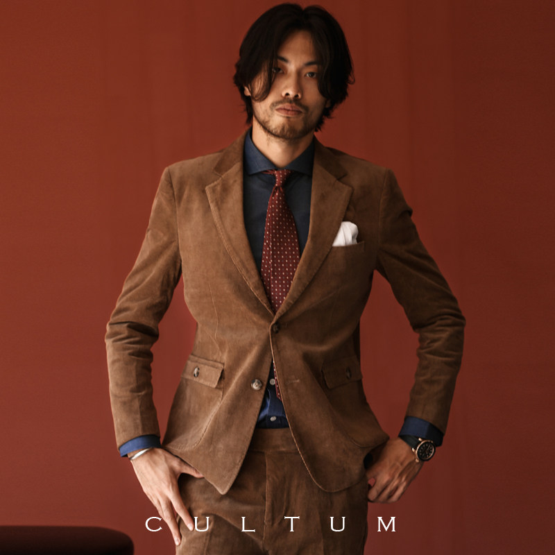 男士西装外套冬季_冬季男士灯芯绒复古英伦绅士修身西服外套男商务