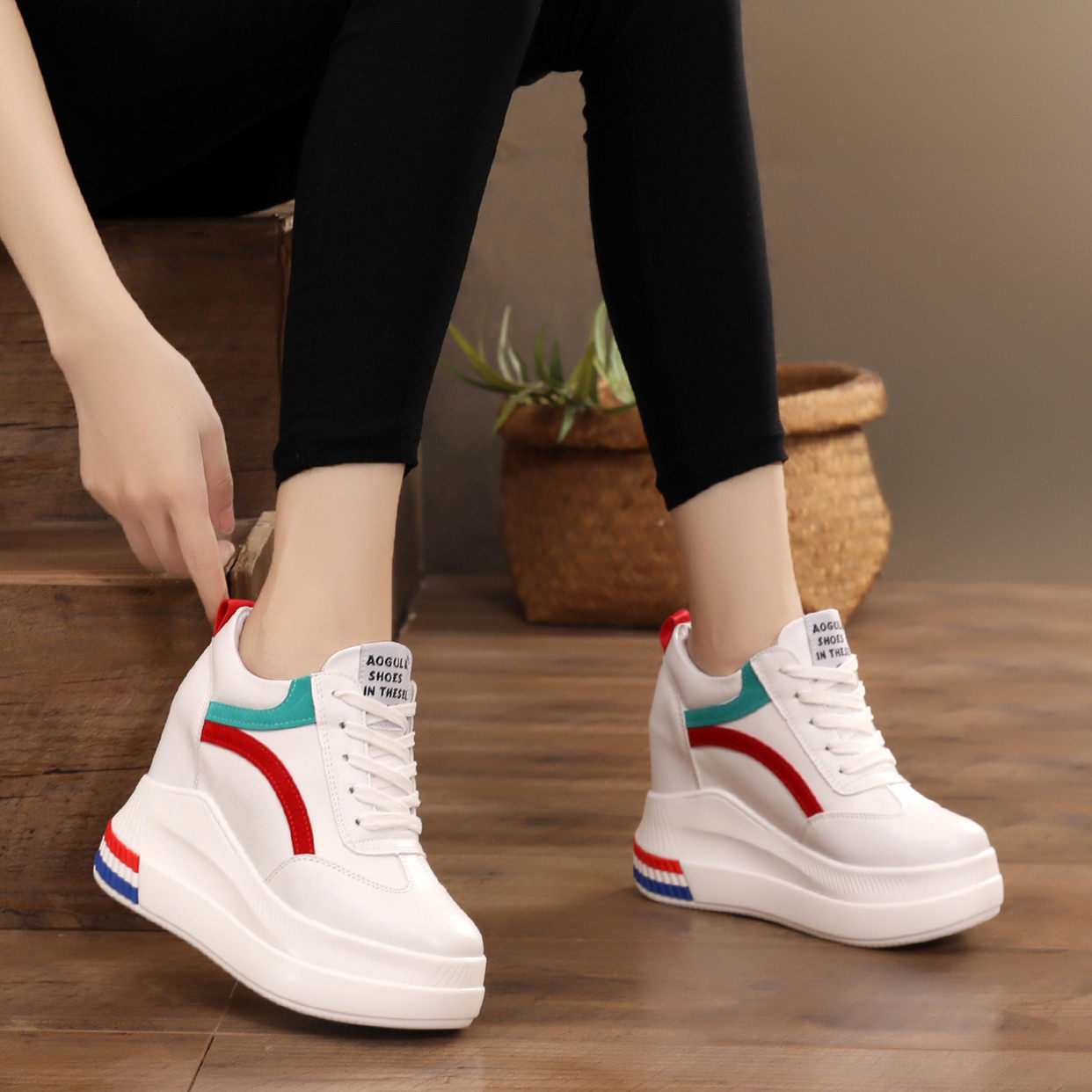 拼色厚底增高女鞋