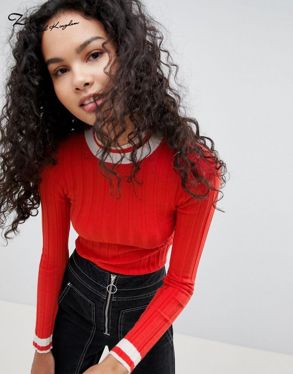 穿dress 女士服饰 时尚学院风格彩色边修身毛针织衫套头款 英国正品