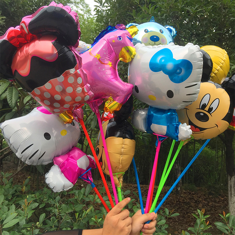 创意小号迷你卡通儿童托杆动物铝膜气球地推微商小礼品免邮批