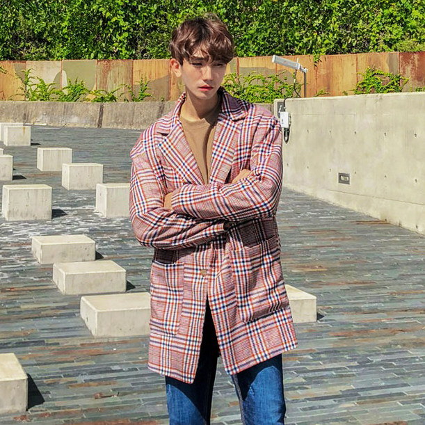 韩国代购18新款雅痞男士格子宽松休闲西服外套男青年潮流韩版西装