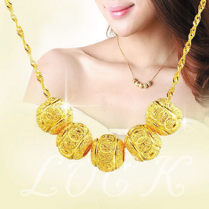 24k黄金项链女款999足金时尚首饰女士本命年转运珠吊坠送戒指