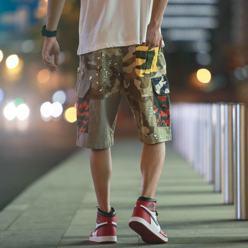 ins超火的裤子男工装短裤男宽松五分短裤运动裤夏季迷彩短裤潮牌