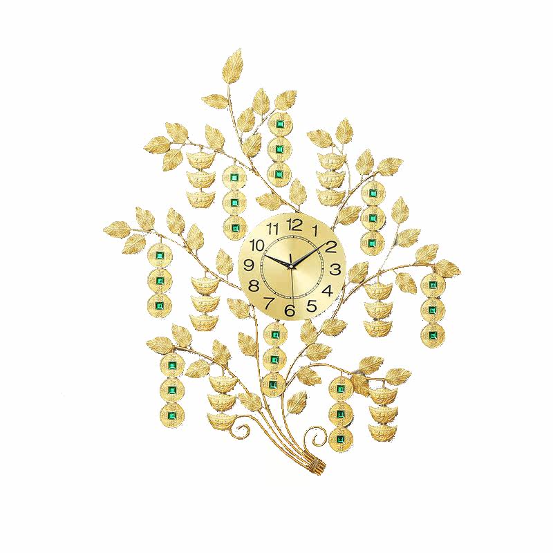 摇钱树客厅创意时尚挂表中国风家用壁挂钟卧室静音发财元宝装饰钟