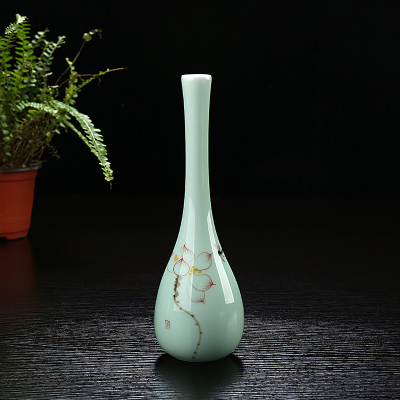 龙泉青瓷摆件手绘小花瓶水养植物器皿铜钱草水培绿萝容器陶瓷
