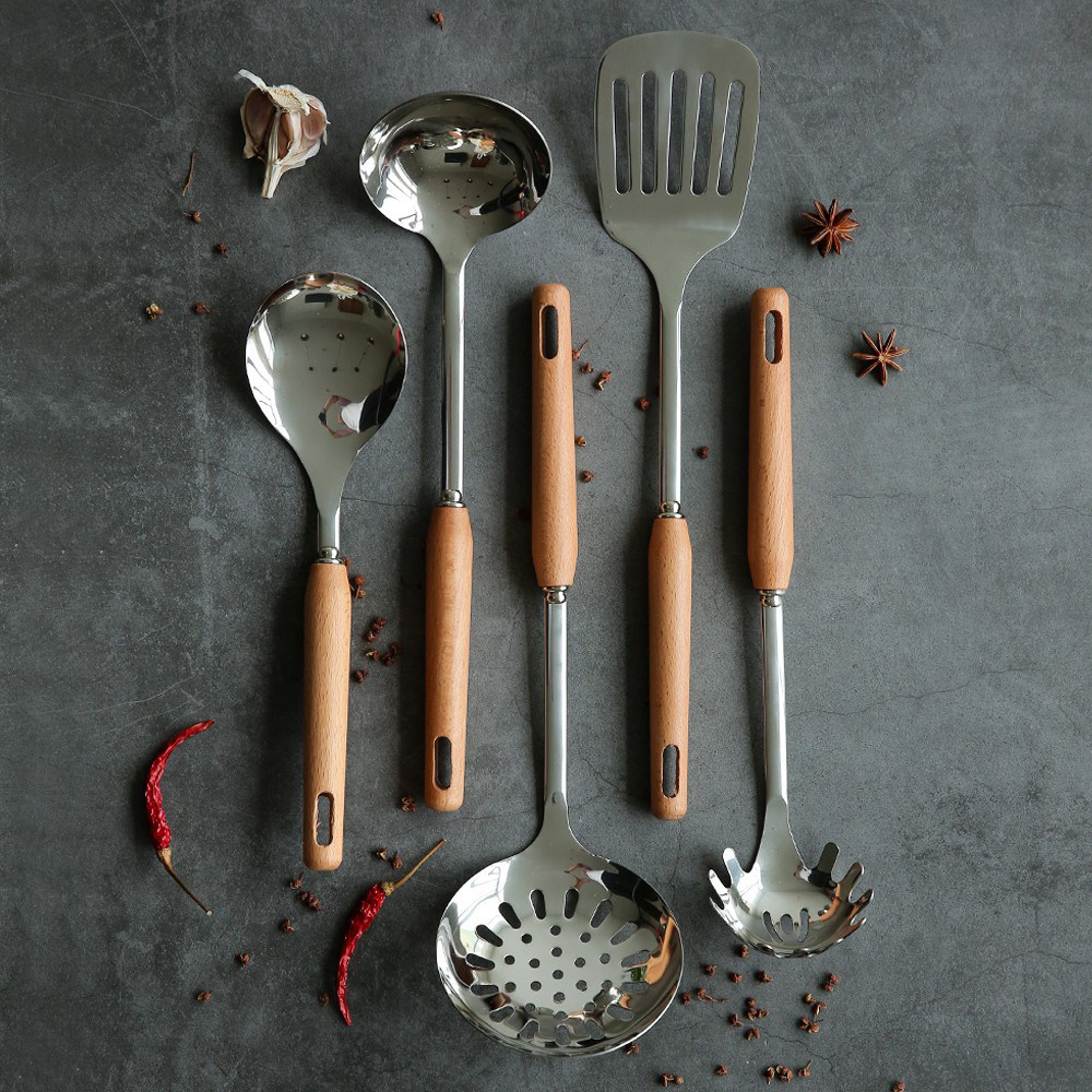 包邮 304不锈钢锅铲套装厨具铲子汤勺炊具5件套捞面漏勺家用 厨房