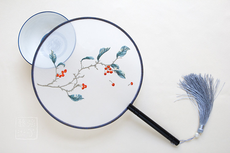 刺绣空白真丝团扇圆形宫扇女式扇子古代宫廷