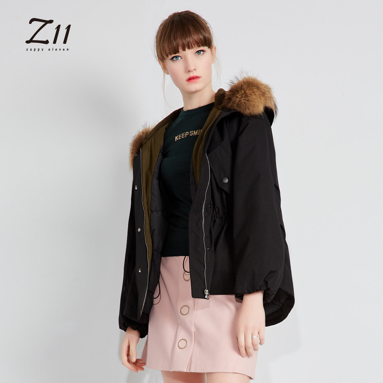 热销z11羽绒服_z11女装专柜正品冬季新款修身短款大毛领休闲羽绒服潮z