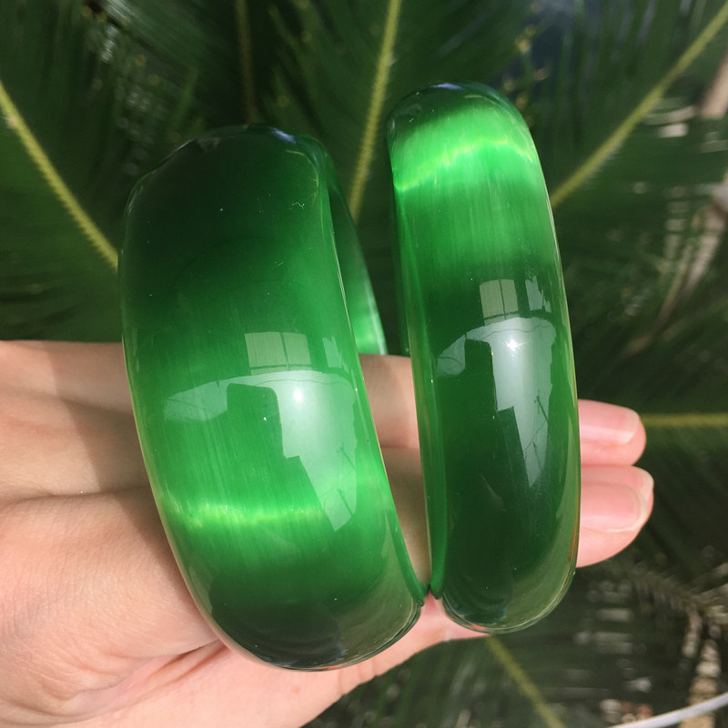 正品开光翡翠绿猫眼石手镯天然水晶手链女玉手环招桃花转运饰品