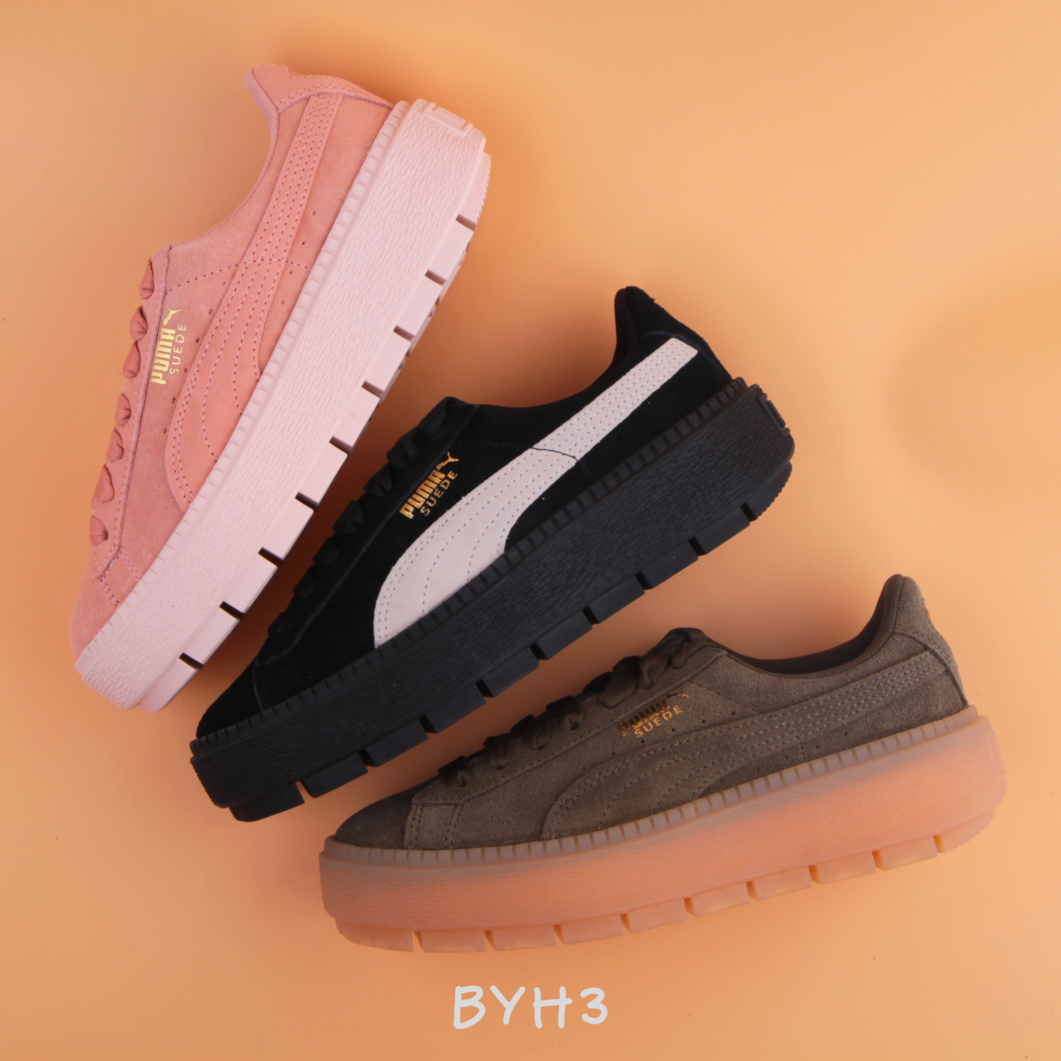 puma彪马蕾哈娜恨天高 浅粉色黑白 松糕鞋厚底增高女鞋泫雅同款