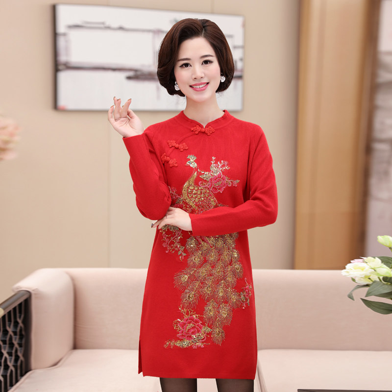 婚宴妈妈装 连衣裙_婚礼妈妈装秋装连衣裙喜婆婆婚宴参加新郎新郎结婚