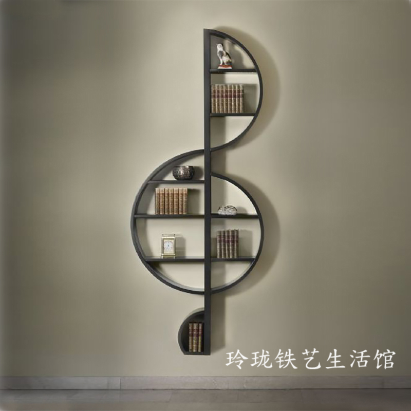 新品欧式铁艺音符壁挂置物架创意墙上隔板客厅背景墙格子卧室书架