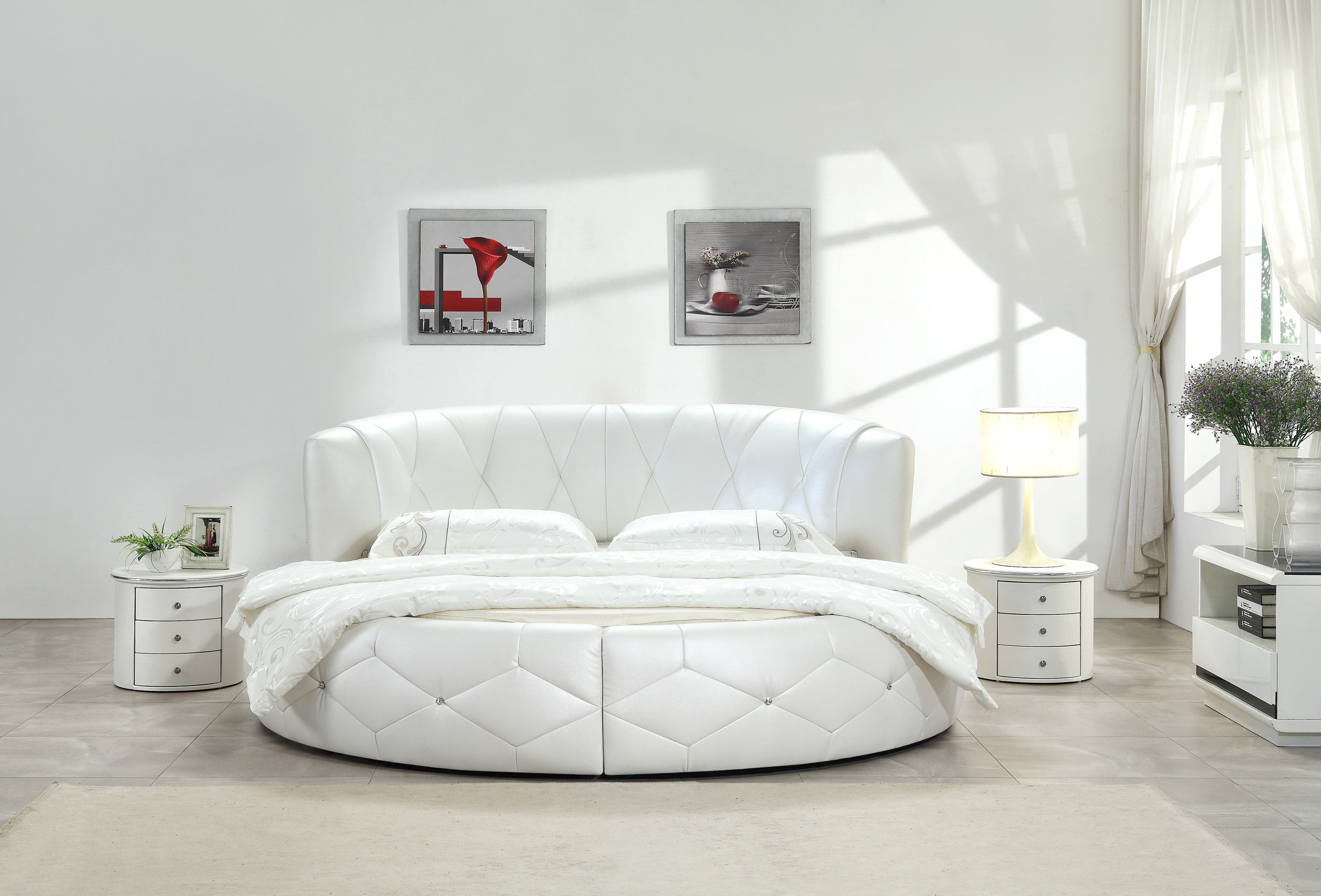 圆床卧室真皮双人床简约现代婚床多功能公主圆床情侣床