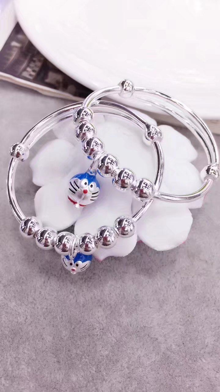 手镯哆啦a梦_纯银宝宝手镯叮当猫哆啦a梦蓝胖子手镯可推拉纯银手镯